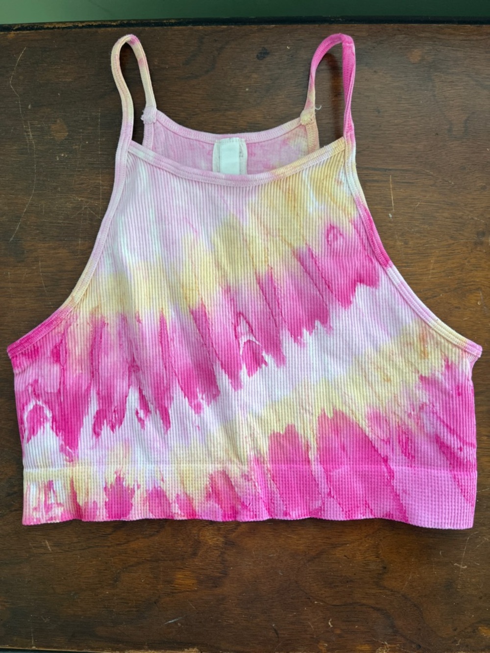 Nikibiki Pink and Yellow Tie-Dye Ribbed Cropped Tank